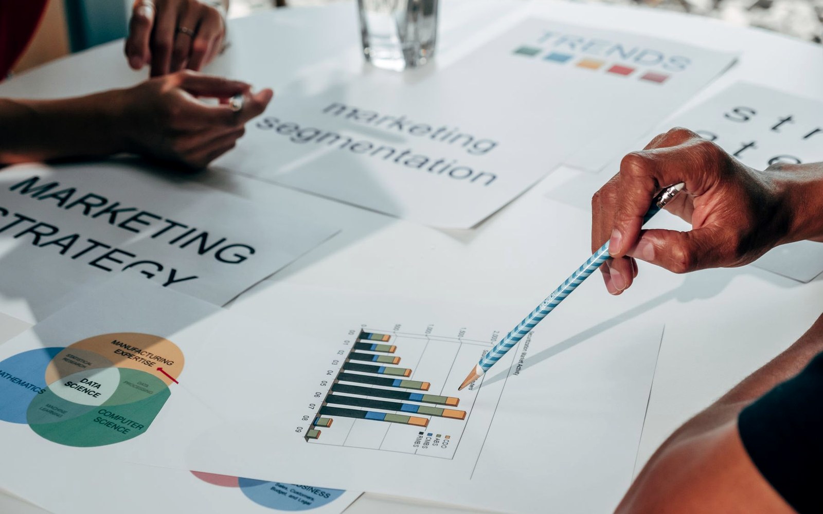 Marketing strategy documents with campaign charts and performance notes